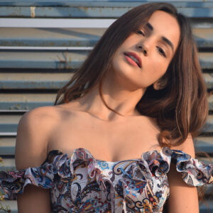 Pink Paisley Big Ruffle Cotton Bikini Top