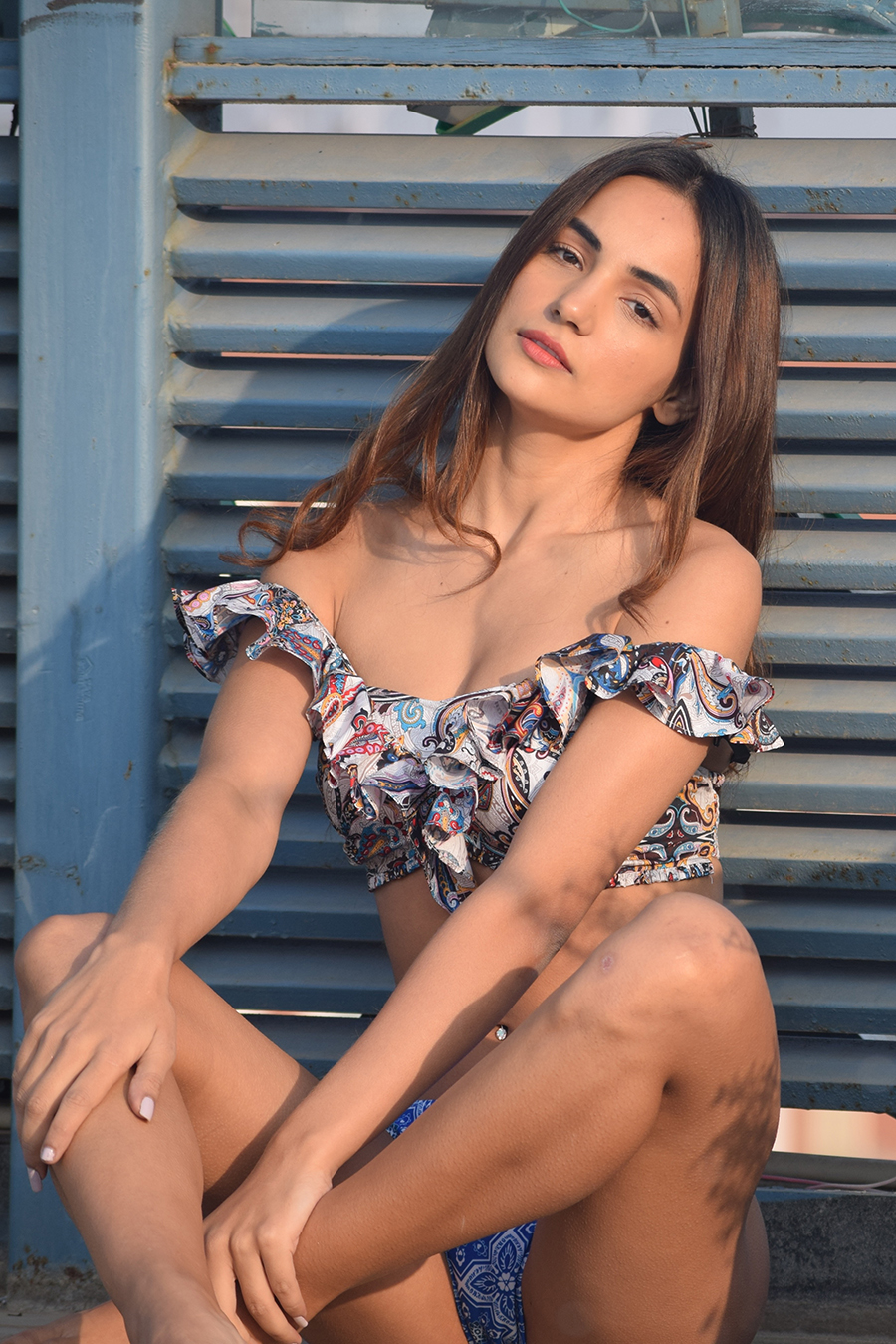 Pink Paisley Big Ruffle Cotton Bikini Top - Image 4