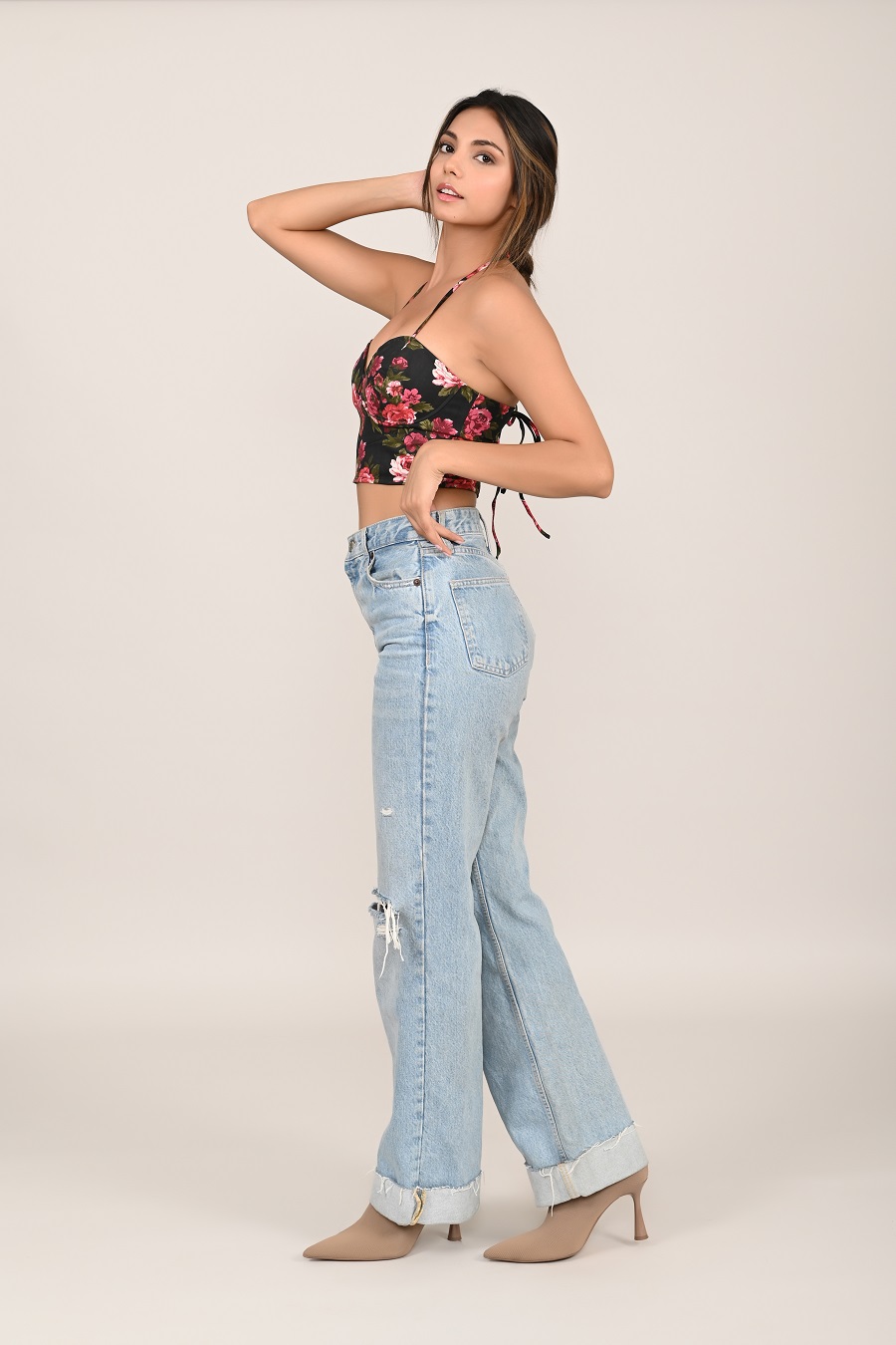 Red & Black Rose Cotton Lycra Corset - Image 2