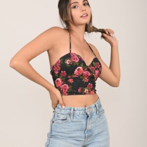 Red & Black Rose Cotton Lycra Corset