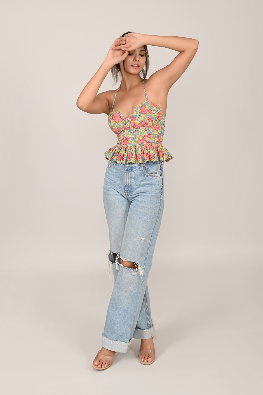 olive flowers cotton big frill corset - Image 2