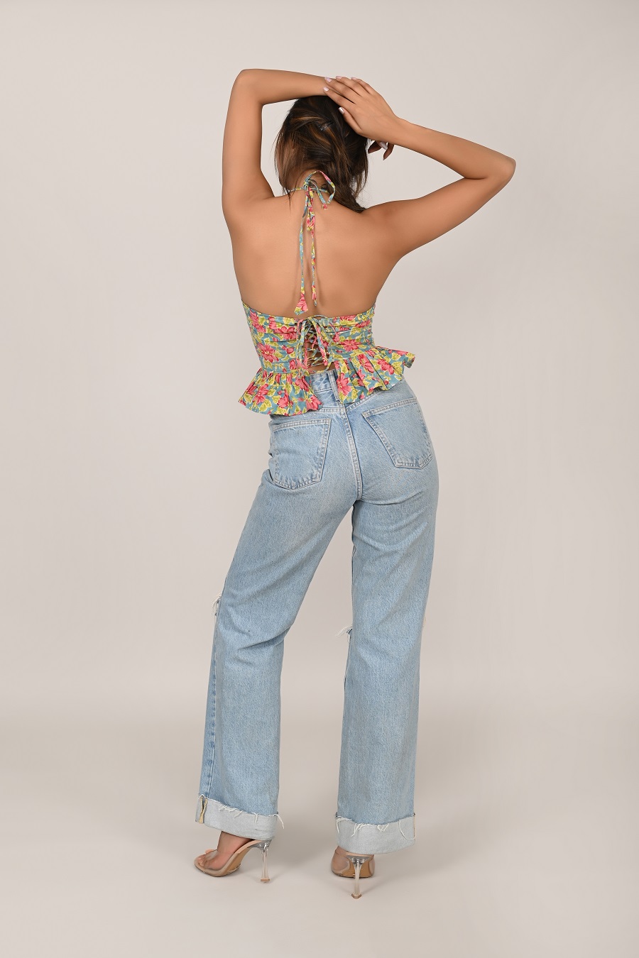 olive flowers cotton big frill corset - Image 5