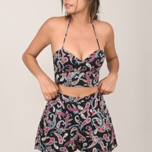 Pop Paisley Cotton Shorts in Caviar