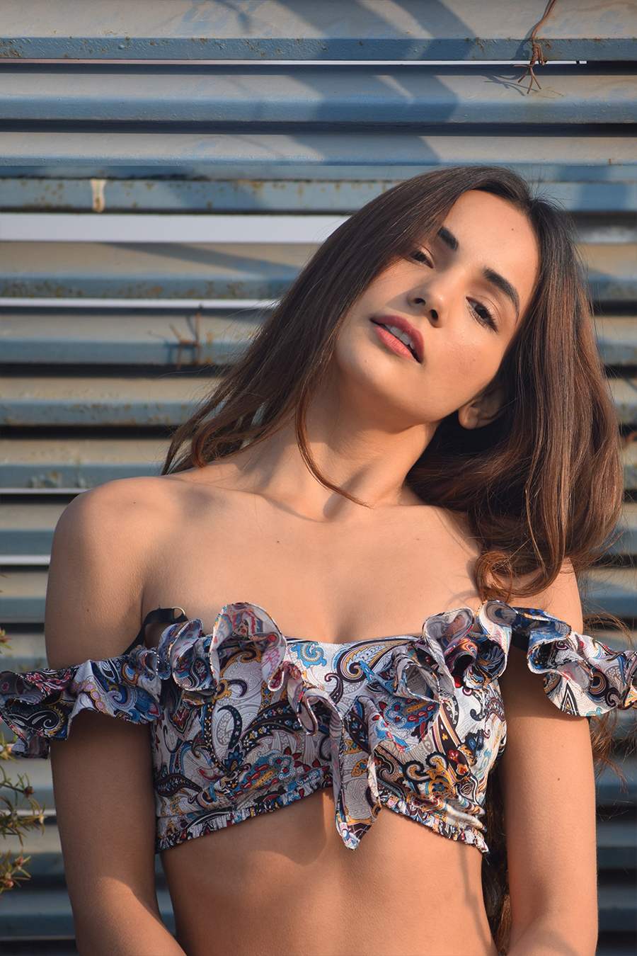 Pink Paisley Big Ruffle Cotton Bikini Top - Image 3