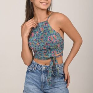 Hariyali Cotton Tie Back Beach Top