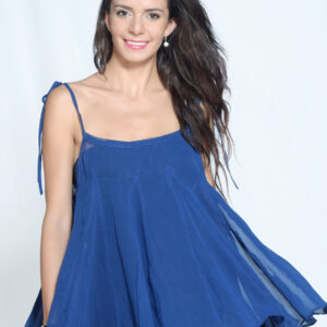 Caribbean Blue Godet Top in Georgette
